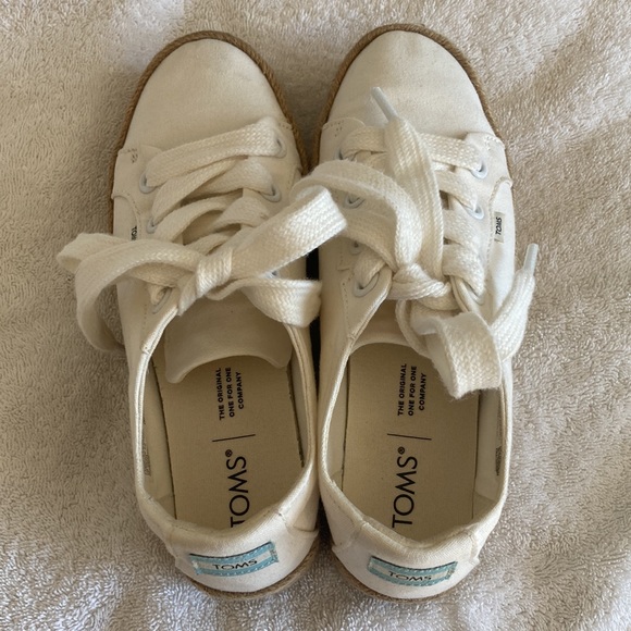 TOMS ivory platform canvas espadrilles sz 5.5 - Picture 2 of 8